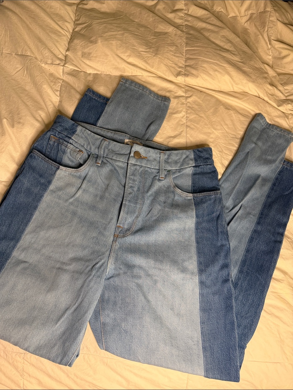 Good American Two-Tone Blue Straight Leg Jeans
